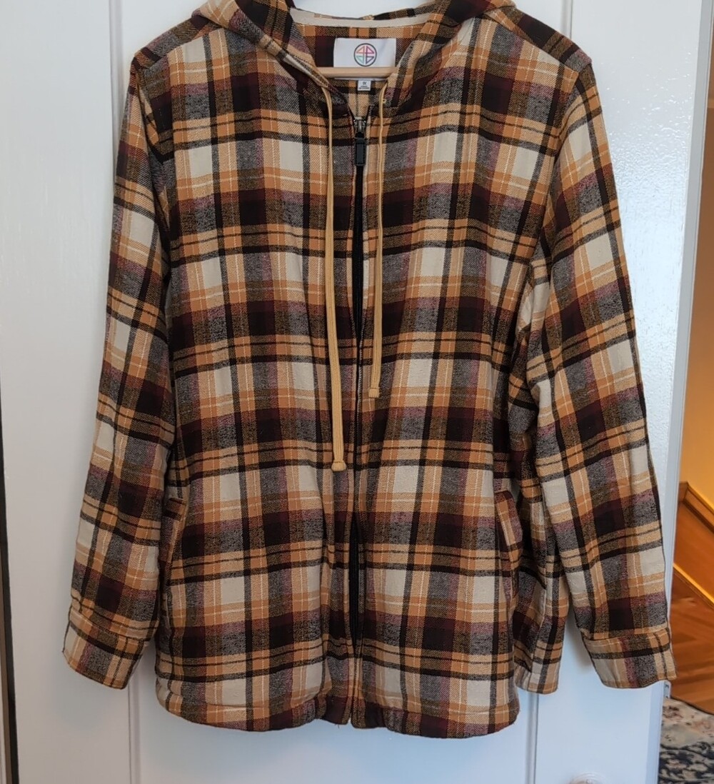 Plaid Hooded Zip Jacket